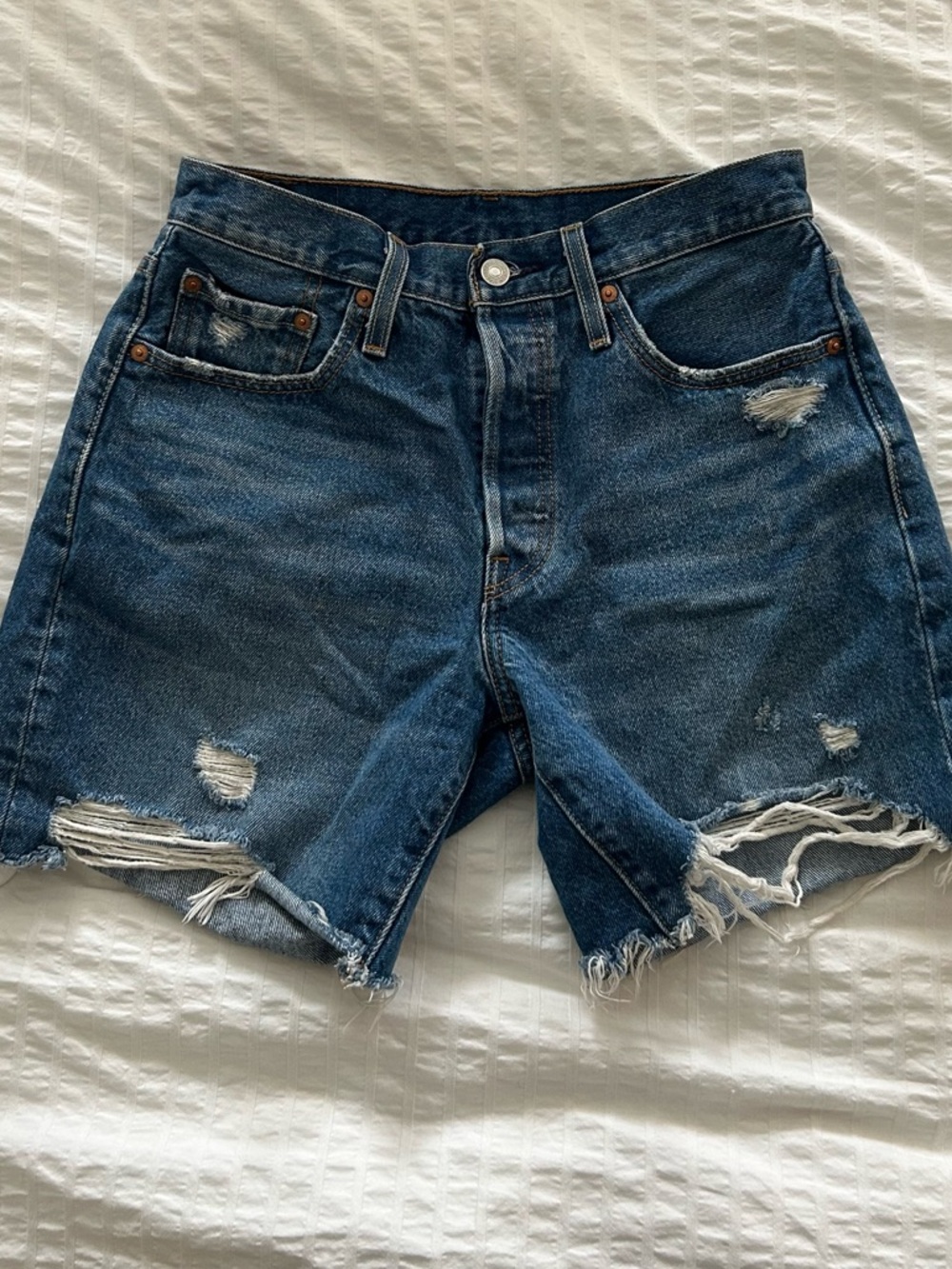 Levi's Distressed Dark Blue Denim Jean Shorts
